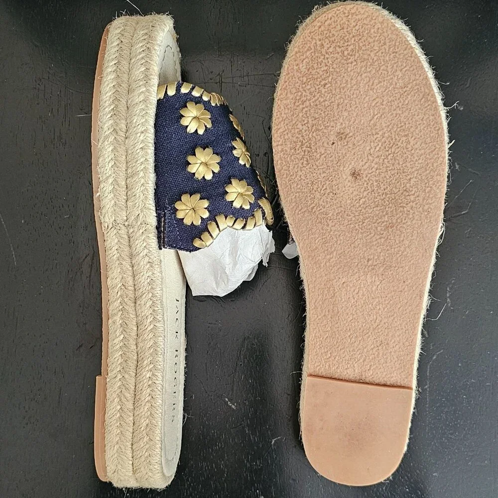 Jack Rogers Navy and Gold Floral Espadrille Slide Sandals